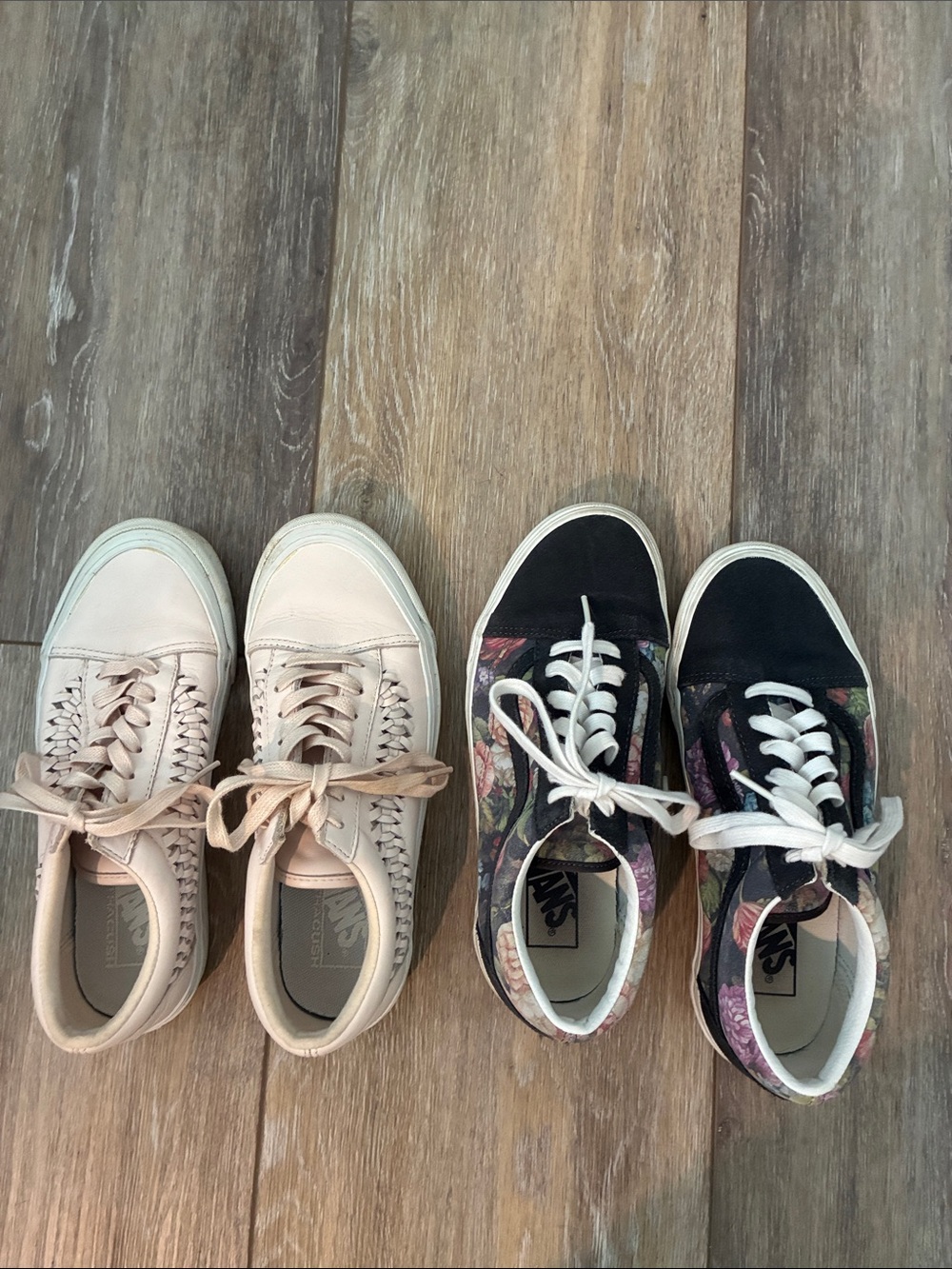 Lots of 2 Vans Women's Black Floral Lace-Up Sneakers and pink leather braided